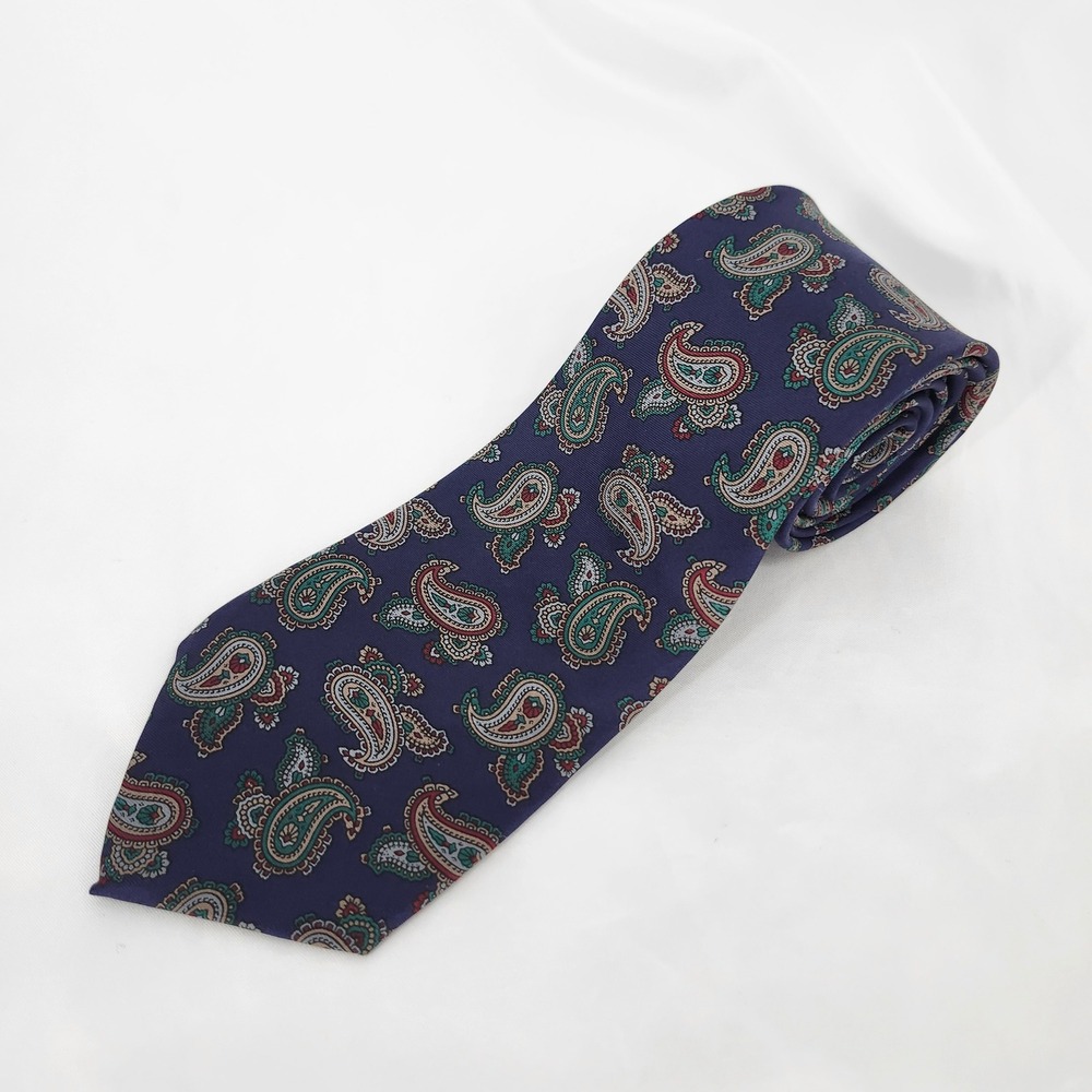 Oscar de la Renta Mens Paisley Silk Necktie OS Navy Blue Formal Classic Dapper